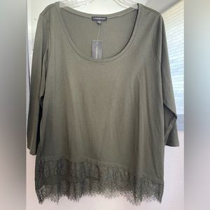 Olive Green Top with Lace Bottom Lane Bryant Size 14/16 NWT 50% Cotton/50% Modol